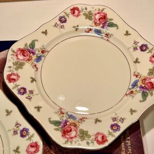 Thomas Ivory Bavaria Mayfair Floral Plates (Pair) Vintage Porcelain, Gold Trim
